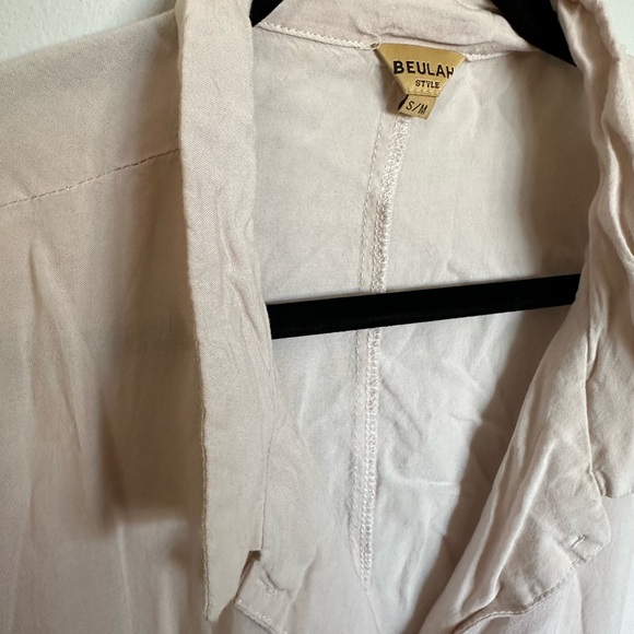Beulah Shirt, Cream Button Down Size Small / Medium Double Pocket Tie Strings - Picture 3 of 4